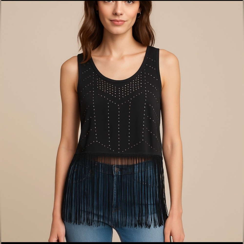 Iris size Large top fringe embellished festival rave moto boho